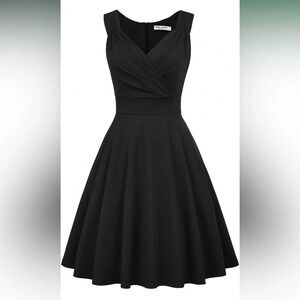 GRACE KARIN SLEEVELESS WRAP V-NECK A-LINE BLACK DRESS